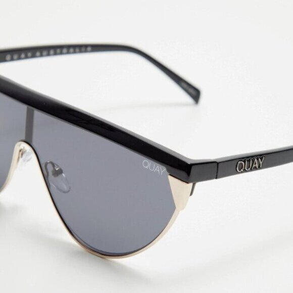 NWT Quay x Elle Ferguson black & gold frame tinted black shield lens sunglasses - Picture 8 of 16